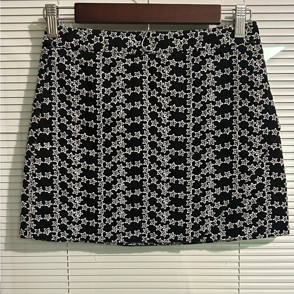 Storia Black And White Star‎ Pattern A-Line Lined Mini Skirt Women’s Size S